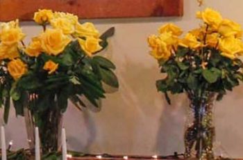 Yellow roses in vases